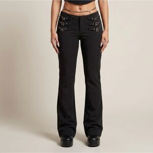 OUTCAST Brandi Pant Black Triple Buckle Strap Flare Low Rise